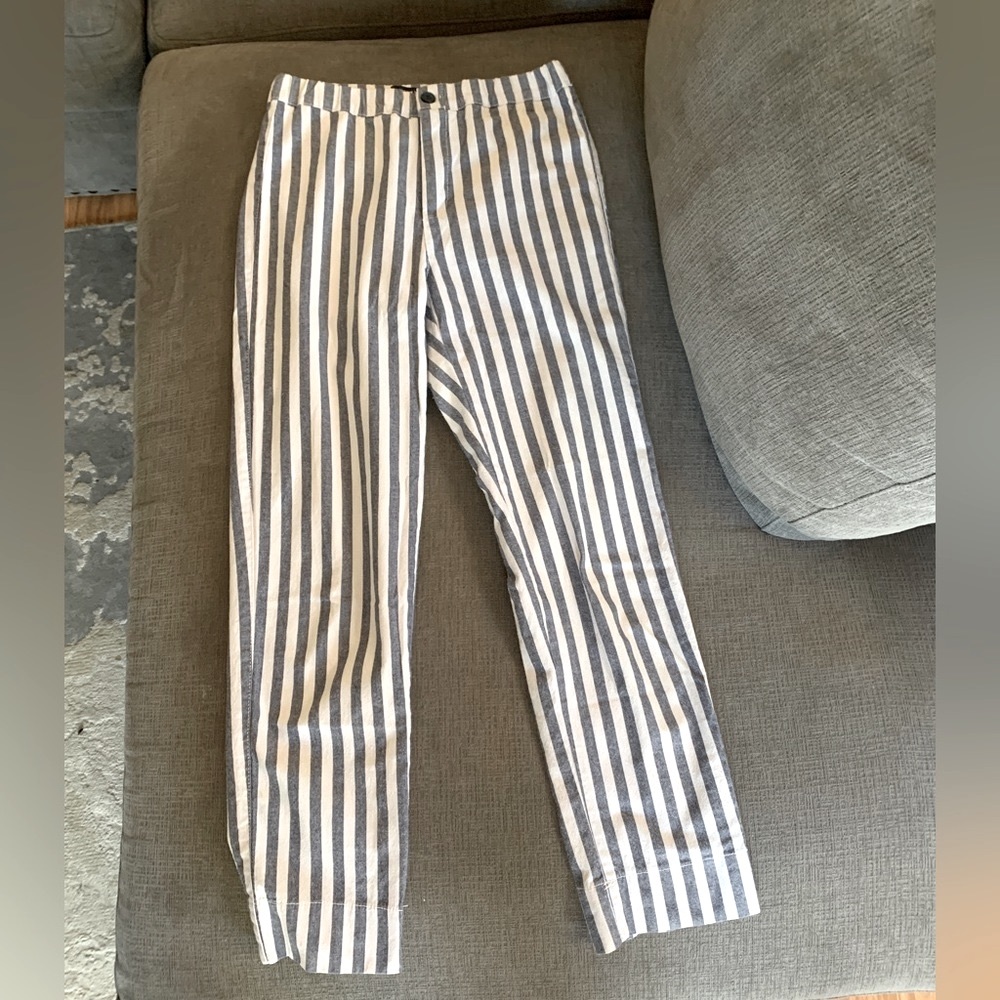 Rare Brandy striped pant straight fitted xs 0 25 10” high mid rise linen